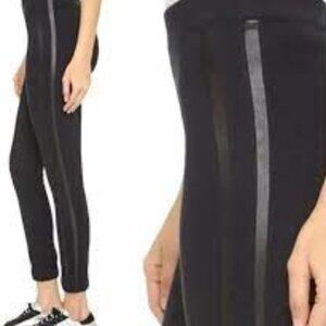 SPANX Black Track Legging Joggers with Faux Leather Side Stripes | Size: Large